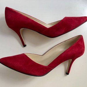 Red Suede Marc Fisher Tuscany Pump - Pointed Toe Stiletto Heels - Size 8.5